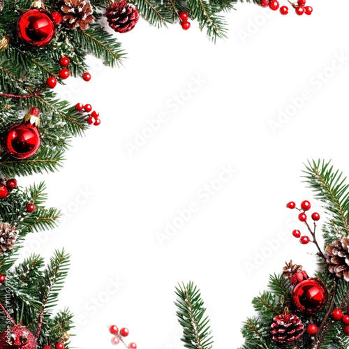 A festive Christmas border design, isolated on a transparent background, perfect for holiday cards, decorations, or seasonal-themed designs.