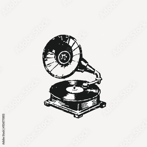 Realistic illustration of vintage vinyl record with red label and shadow isolated isolated on white background