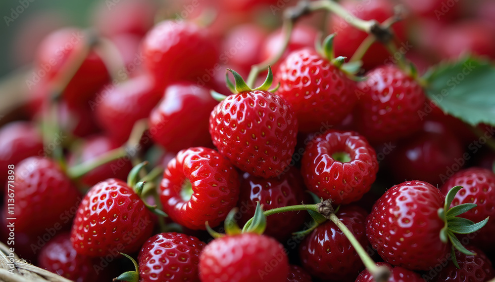 Fresh ripe strawberries in a basket - a delicious summer treat Fresh ripe strawberries in a basket - a delicious summer treat