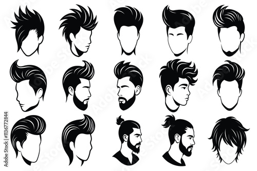 Set of Afro Silhouettes - Black Face with Stylized Hairstyles Vector Art

