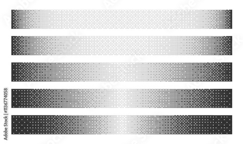 Bitmap Dither Linear Gradients with Various Density Isolated on White Background. Black Noise Retro Style 8Bit Pixel Art Banners Set Clipart Bundle. Vintage Technology 8 Bit Design Element Collection