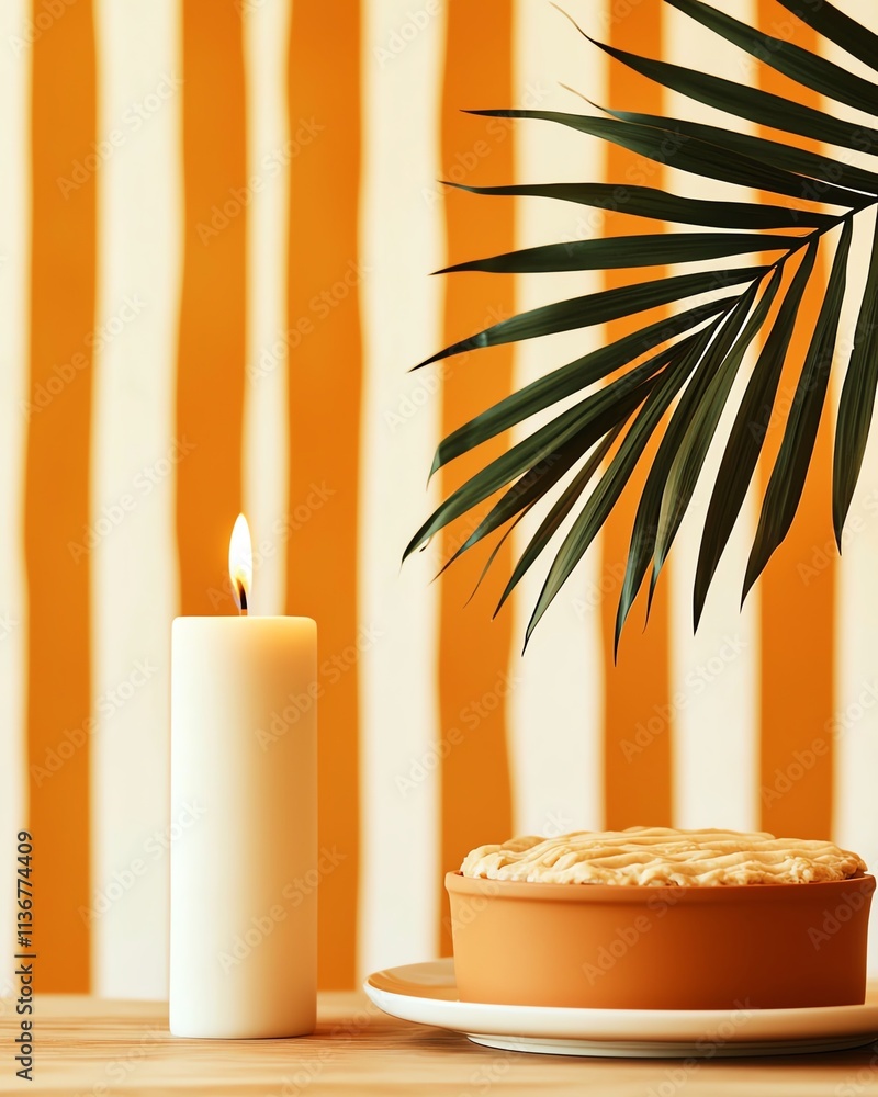 Obraz premium Homey winter dinner table with vegan pot pie and a warm candlelit ambiance
