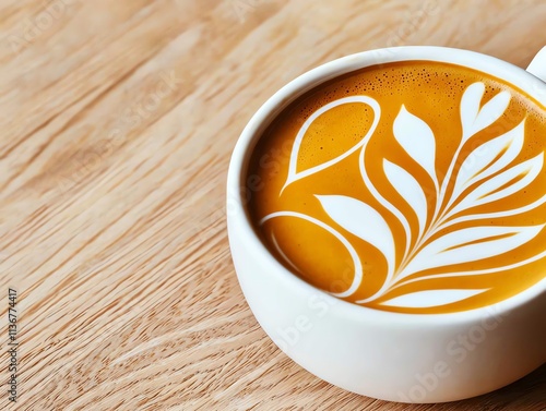 Intricate latte art showcasing almond milk and floral patterns photo