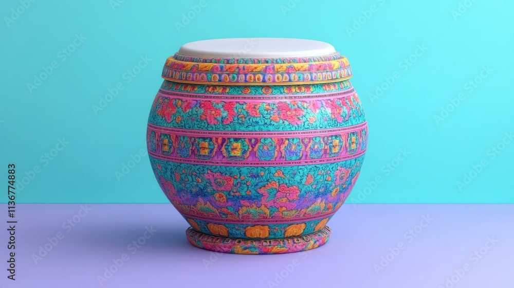 Traditional Cultural Instruments Korean buk drum with a barrel-shaped body and a membrane head Isolated solo on plain background Traditional Cultural Instruments Korean buk drum with a barrel-shaped body and a membrane head Isolated solo on plain background