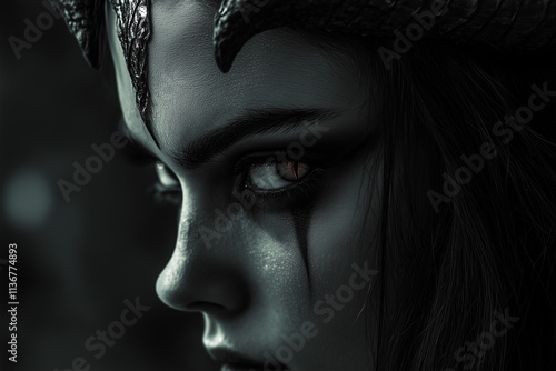 woman demon on black background