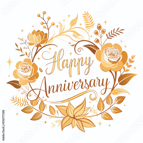 Floral Happy Anniversary Greeting Card Vector