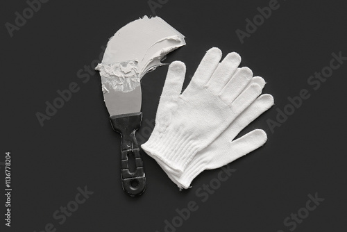 Knife with putty and gloves...