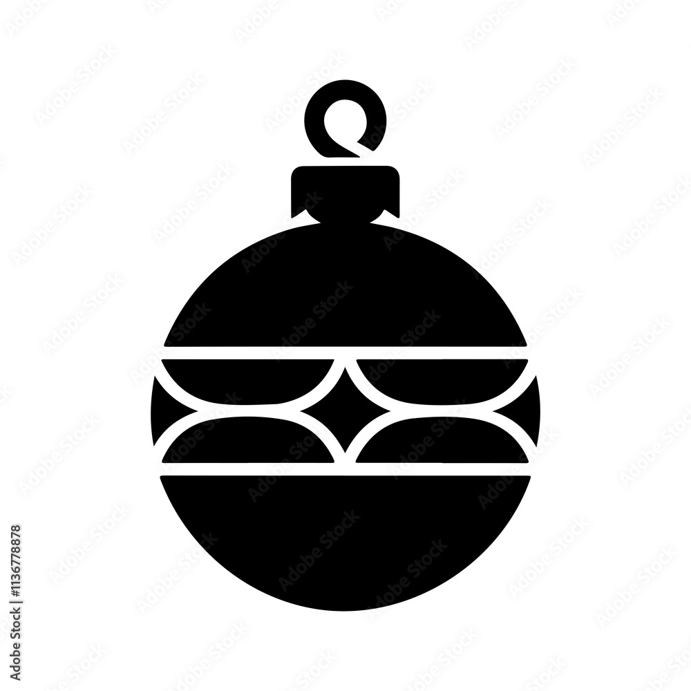 Fototapeta premium Christmas Bauble Ornament Silhouette Vector. Black and White Holiday Bauble Illustration.