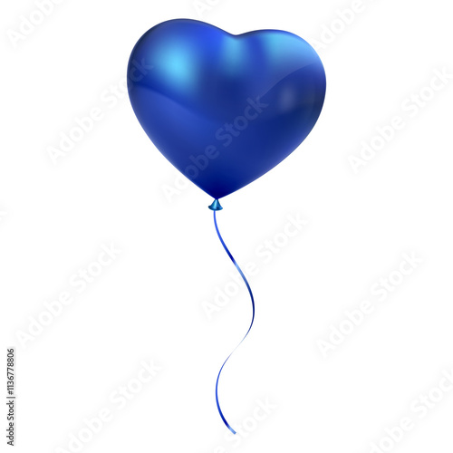 Blue heart shaped 3d balloon single isolated on transparent background cutout