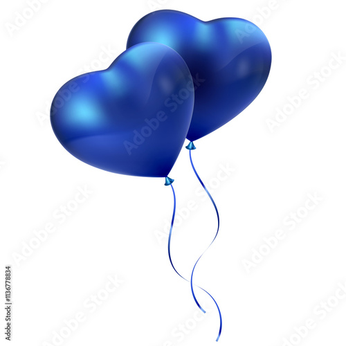 Blue heart shaped 3d balloons isolated on transparent background cutout