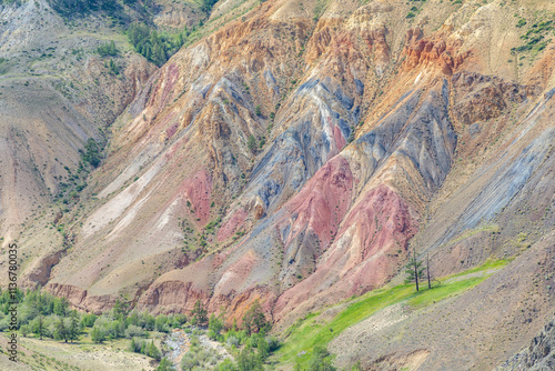 Altai Mars number two (multicolored mountains). Kyzyl Chin valley, also called as Mars valley. Chagan Uzun village, Altai republic, Russia.  photo