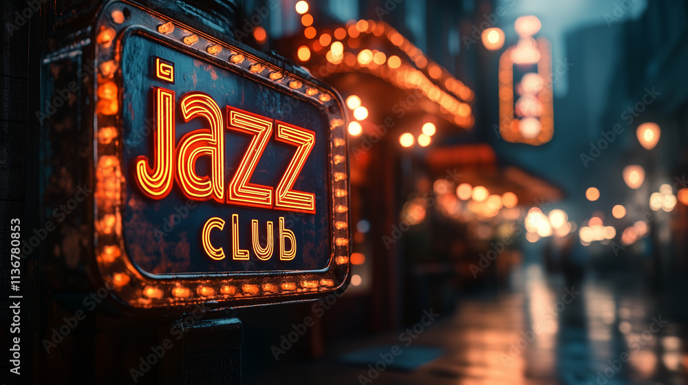 Jazz Club Glowing Sign for Nightlife and Music Venue Promotion Jazz Club Glowing Sign for Nightlife and Music Venue Promotion