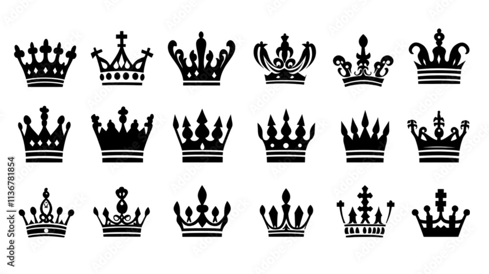 Collection of 18 Crown Designs Royalty King Queen Heraldry Graphic Elements Vintage Collection of 18 Crown Designs Royalty King Queen Heraldry Graphic Elements Vintage