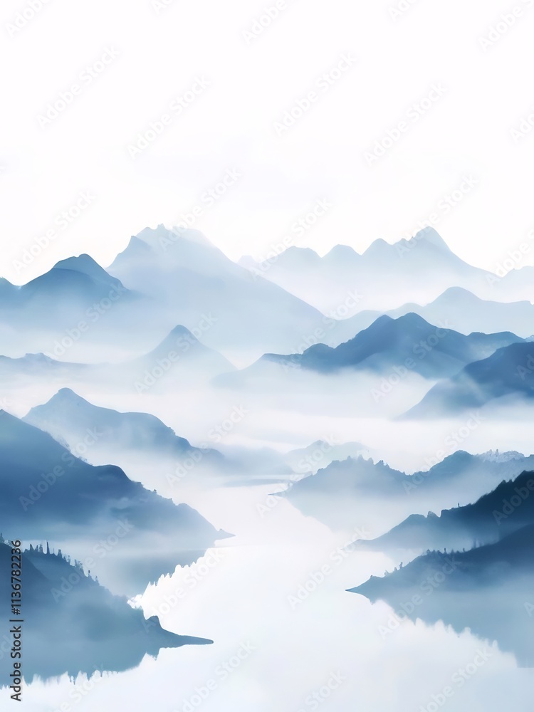 Blue hazy mountains with a river. Blue hazy mountains with a river.