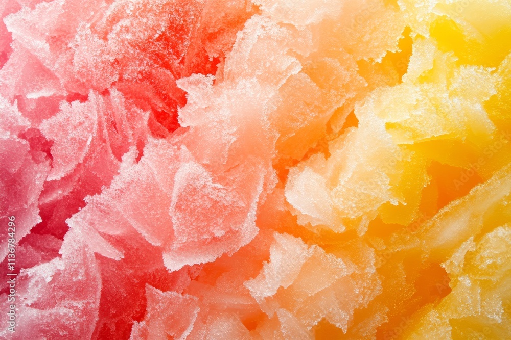 Icy shaved ice texture displaying vibrant pink and yellow hues with a refreshing appearance Icy shaved ice texture displaying vibrant pink and yellow hues with a refreshing appearance