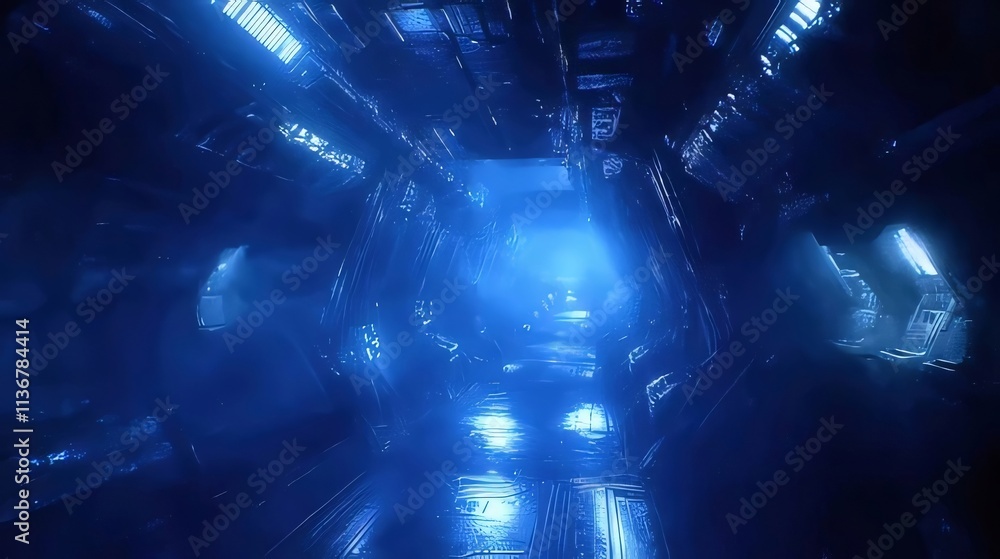Futuristic blue neon lit corridor. (3) Futuristic blue neon lit corridor. (3)