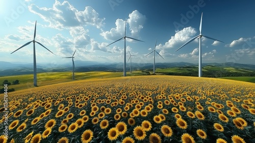 Renewable Energy in Rural Areas A wind farm cooperative benefiting local residents with affordable renewable energy One main object high quality very detailed Professional image