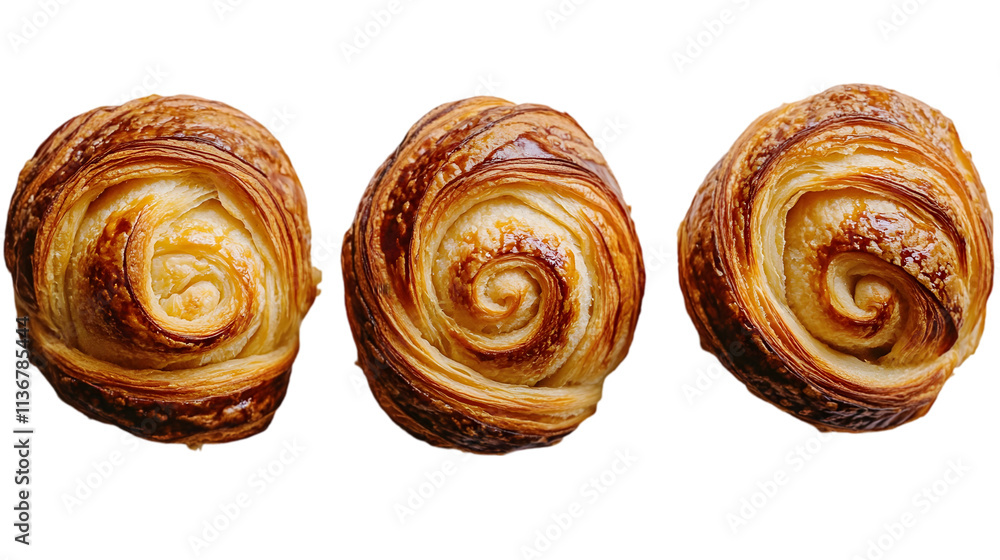 Fototapeta premium Delicious Golden Brown Pastry Spiral Shaped Sweet Bread Bakery Treats Food Photography