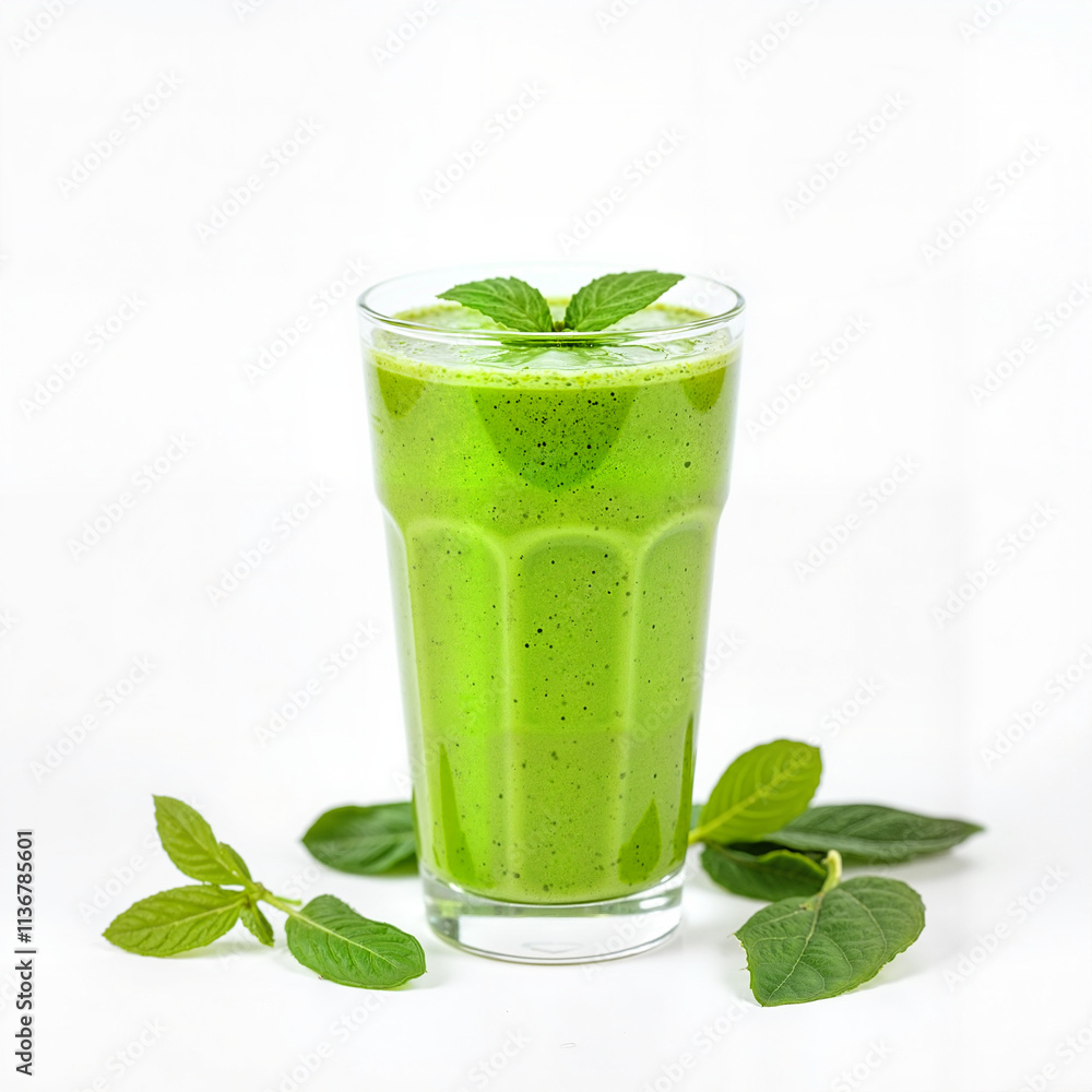 Green smoothie with lime and leaves, refreshing healthy drink Green smoothie with lime and leaves, refreshing healthy drink