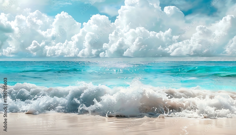 Fototapeta premium Beautiful seascape with blue sky and white clouds. Panoramic background