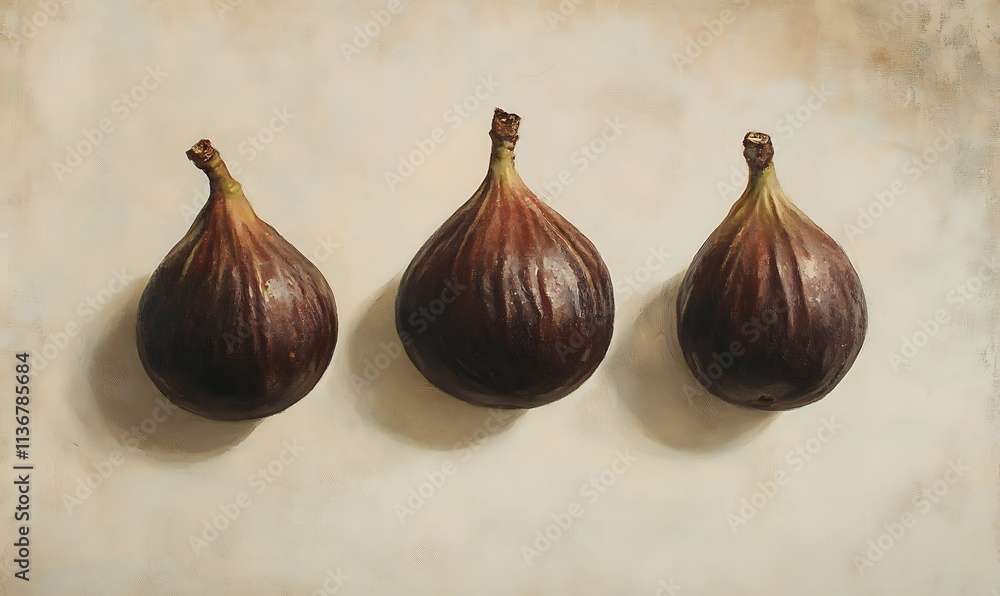 Obraz premium Three Ripe Figs Arranged in a Row