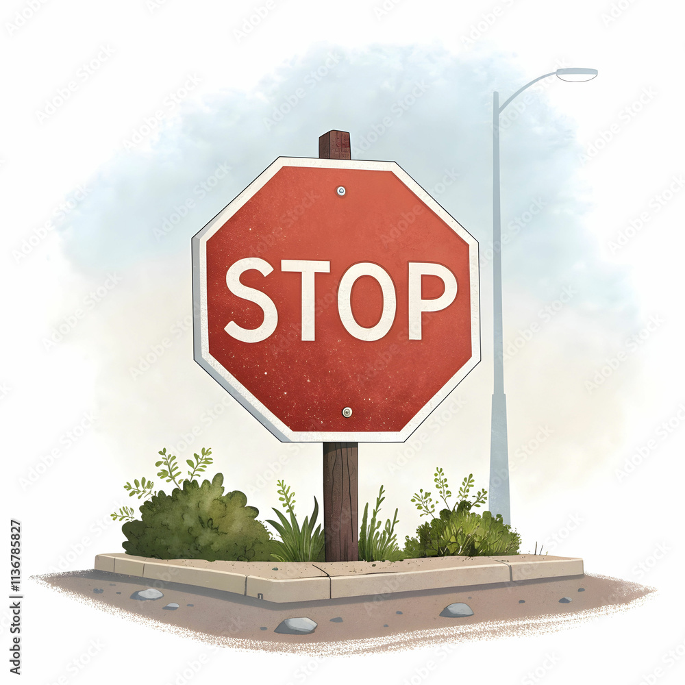 Obraz premium A stop road sign, a red octagon with white lettering, signaling drivers
