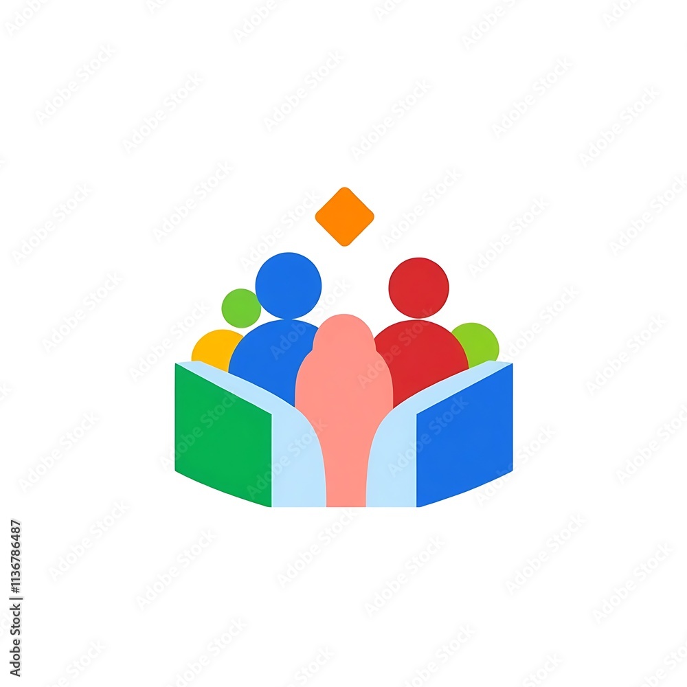 Obraz premium Family Reading Together: Colorful illustration of a family reading a book together, symbolizing education, literacy, and family bonding. 