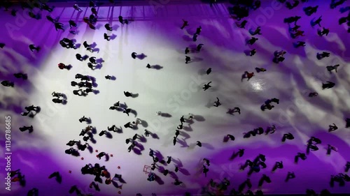 Montreal city skating rink at night illuminated for Christmas, Quebec, Canada.