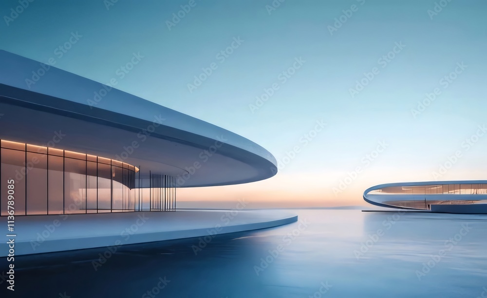 Futuristic architecture by the sea at sunset. (2) Futuristic architecture by the sea at sunset. (2)