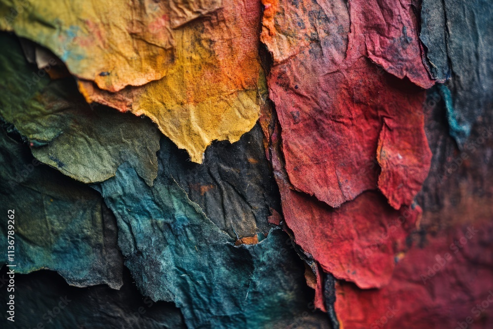 Naklejka premium Exploration of vibrant paper fiber textures showcasing unique color variations and natural patterns
