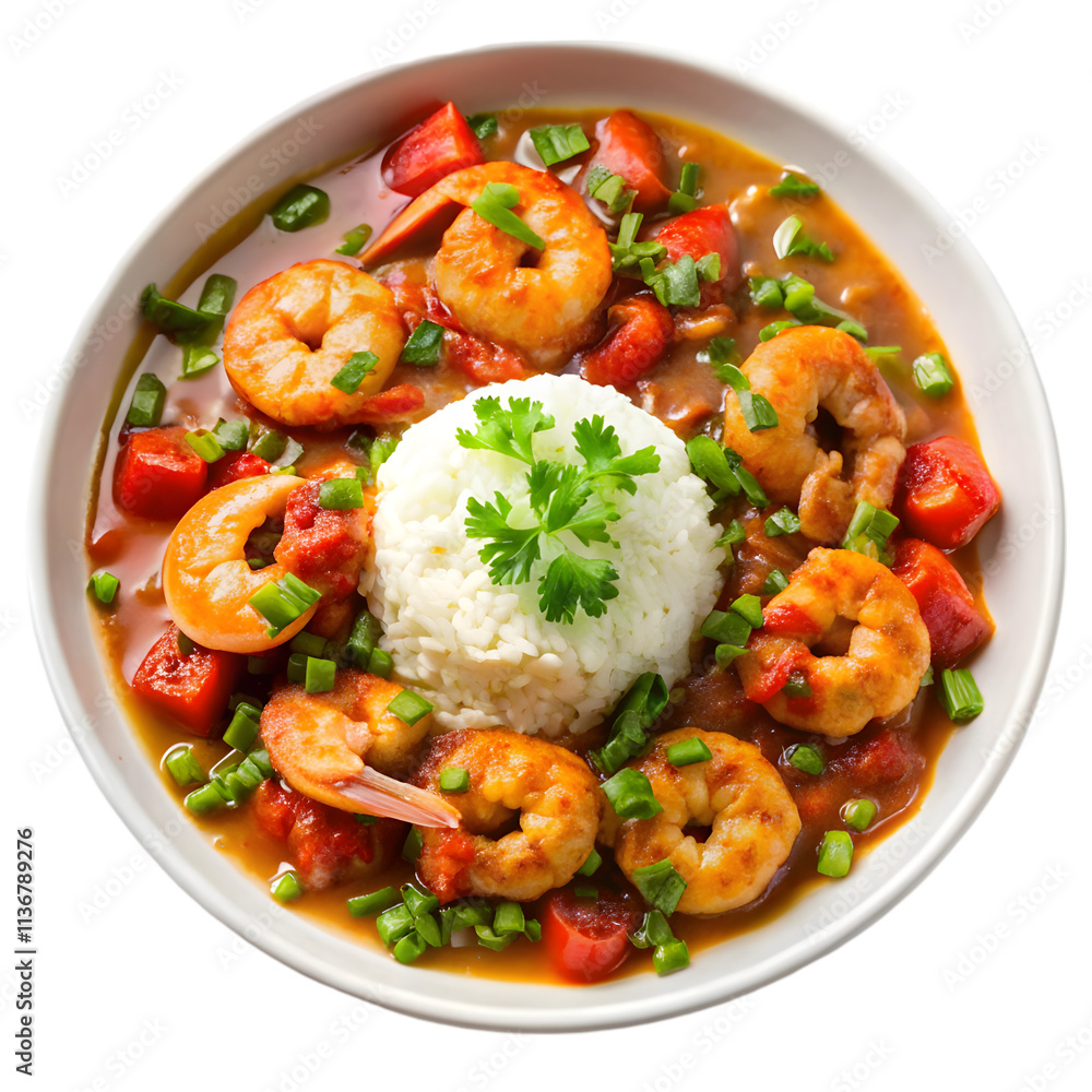 spicy cajun shrimp etouffee on transparent background spicy cajun shrimp etouffee on transparent background
