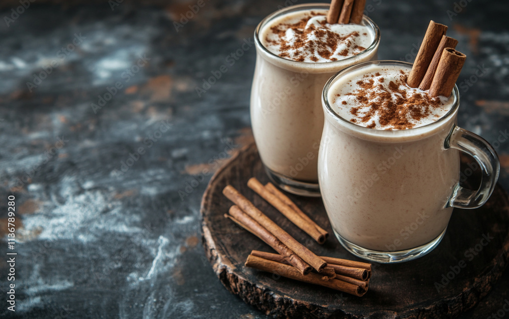 Warm holiday drinks with cinnamon sticks on a rustic table, creating a cozy atmosphere with a blank space for text, ideal for festive marketing or seasonal promotions.
Warm holiday drinks with cinnamon sticks on a rustic table, creating a cozy atmosphere with a blank space for text, ideal for festive marketing or seasonal promotions.