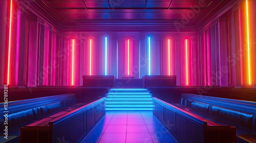 Wallpaper Mural Neon lights illuminate a stage in a modern, classical-style hall. Torontodigital.ca