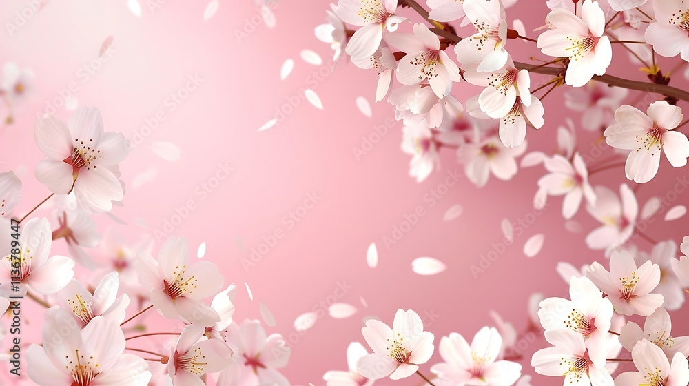 Beautiful blooming sakura branches on color background, top view Beautiful blooming sakura branches on color background, top view
