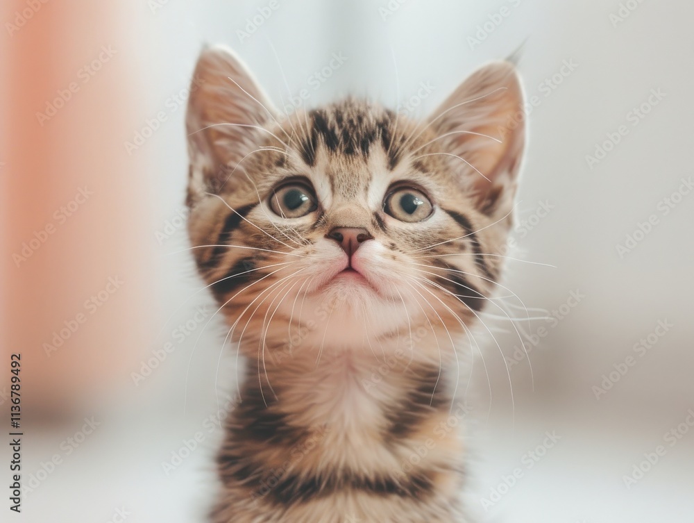 A curious kitten gazes upward with big eyes, exuding an adorable charm that captures the essence of youthful playfulness. A curious kitten gazes upward with big eyes, exuding an adorable charm that captures the essence of youthful playfulness.