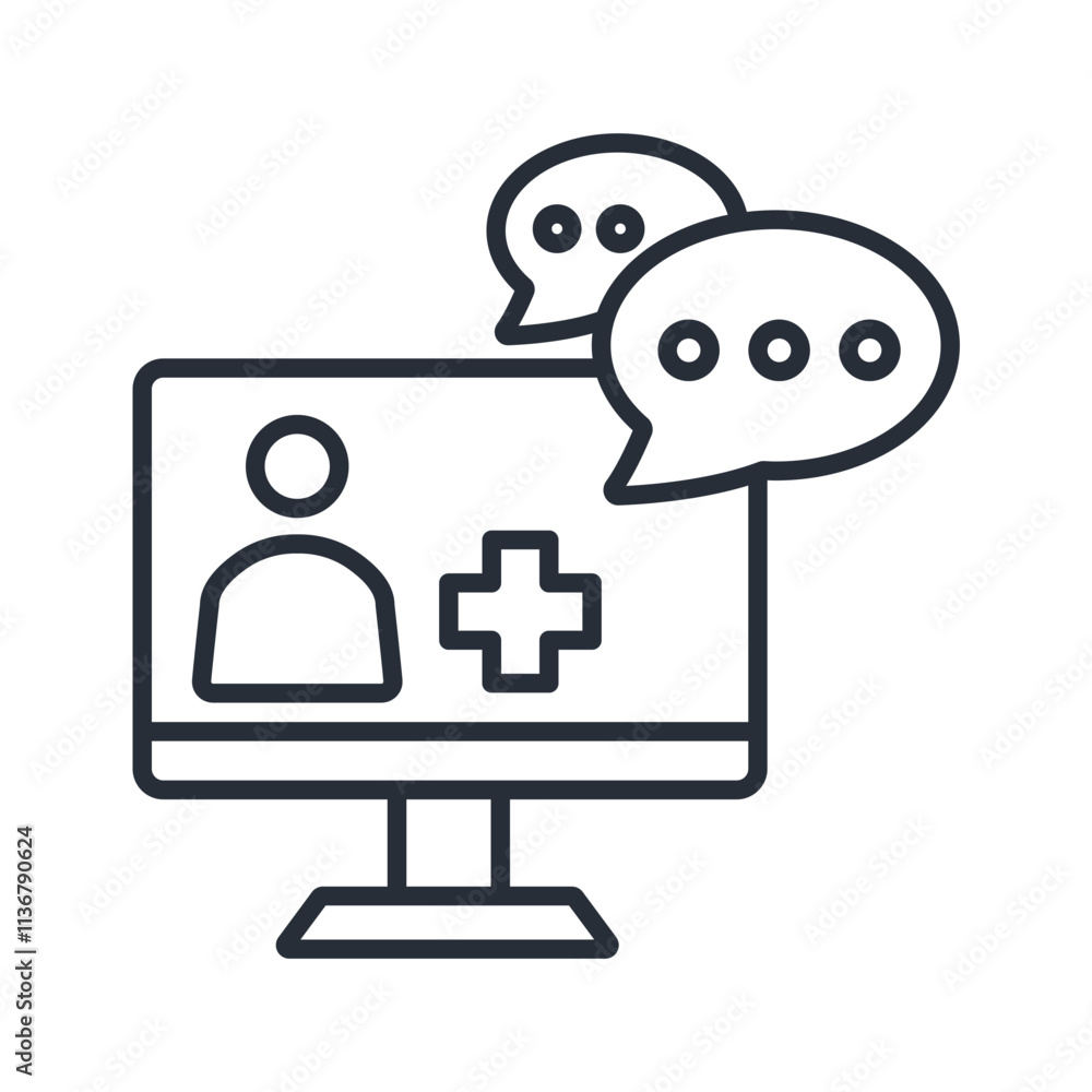 virtual consult icon. vector.Editable stroke.linear style sign for use web design,logo.Symbol illustration. virtual consult icon. vector.Editable stroke.linear style sign for use web design,logo.Symbol illustration.