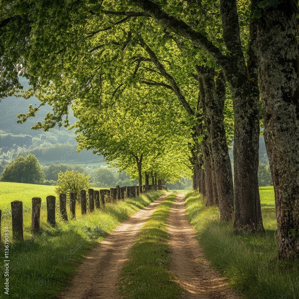 Country lane amidst woods and meadow Country lane amidst woods and meadow