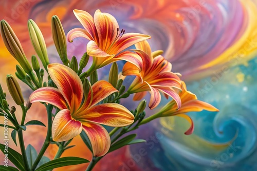 Colorful flower bouquet painting, beautiful contemporary flower blossom
