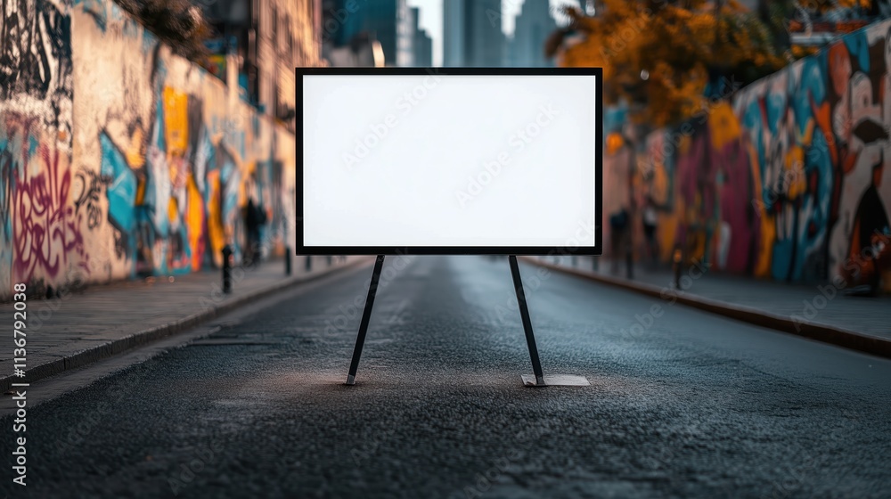 Blank billboard on busy street corner surrounded by vibrant graffiti showcasing urban culture and creativity Blank billboard on busy street corner surrounded by vibrant graffiti showcasing urban culture and creativity