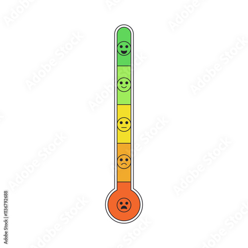 Emotion scale thermometer. Stress level measurement. Feeling and mood chart. Pain, burnout rating. Anger indicator symbol isolated on white background. Vector outline flat illustration