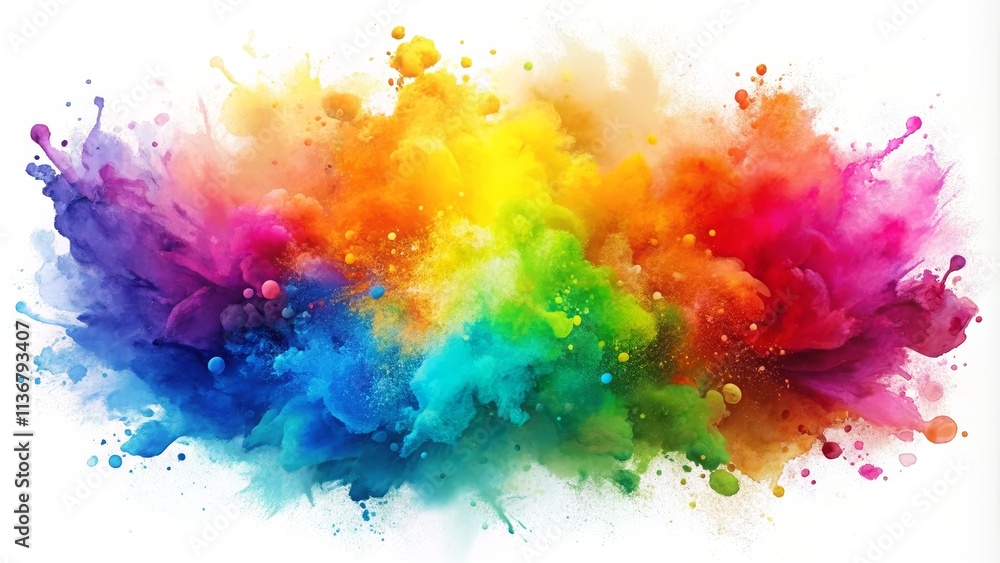 Fototapeta premium Here's a incorporating the requested elements, keeping within the character limit Rainbow Burst Abstract Watercolor Composition, Exploding Color Splashes , abstract art, color explosion