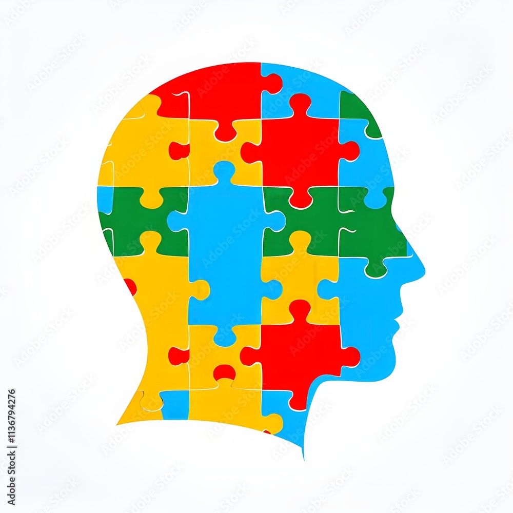 human head silhouette made from puzzle pieces, isolated on a pure background human head silhouette made from puzzle pieces, isolated on a pure background