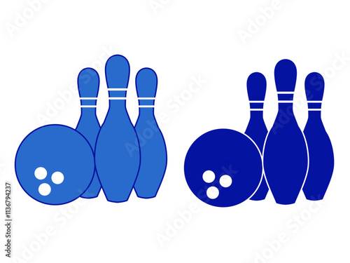 Bowling vector icon colored on white background
Bowling ball and pin on white background blue