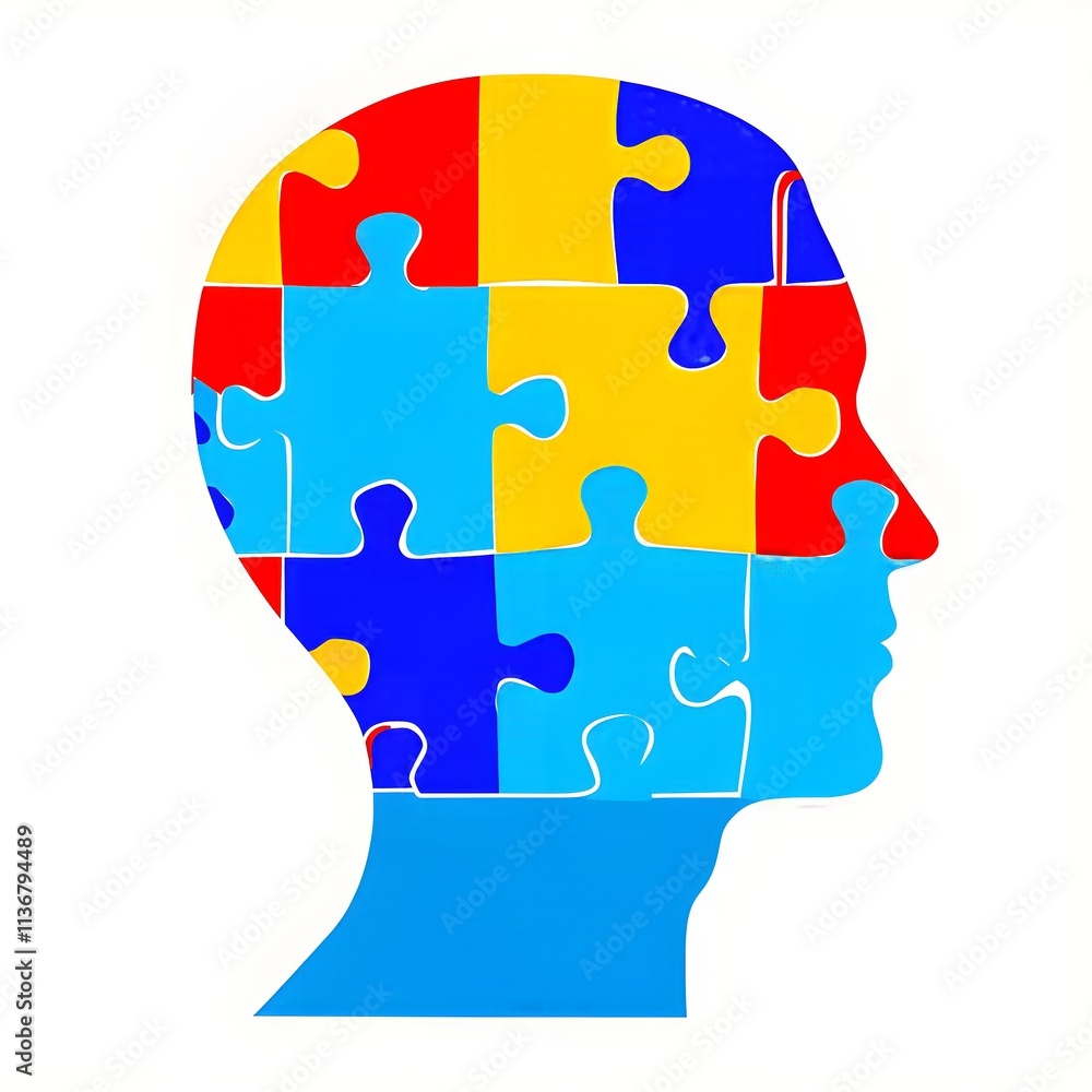 human head silhouette made from puzzle pieces, isolated on a pure background human head silhouette made from puzzle pieces, isolated on a pure background