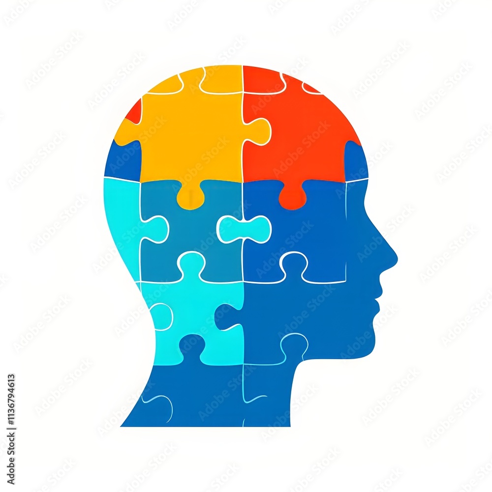 human head silhouette made from puzzle pieces, isolated on a pure background human head silhouette made from puzzle pieces, isolated on a pure background