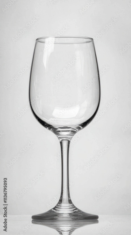 Fototapeta premium A clear wine glass with a long stem, suitable for serving beverages.
