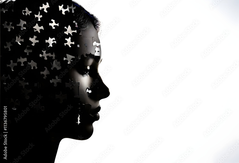human head silhouette made from puzzle pieces, isolated on a pure background human head silhouette made from puzzle pieces, isolated on a pure background