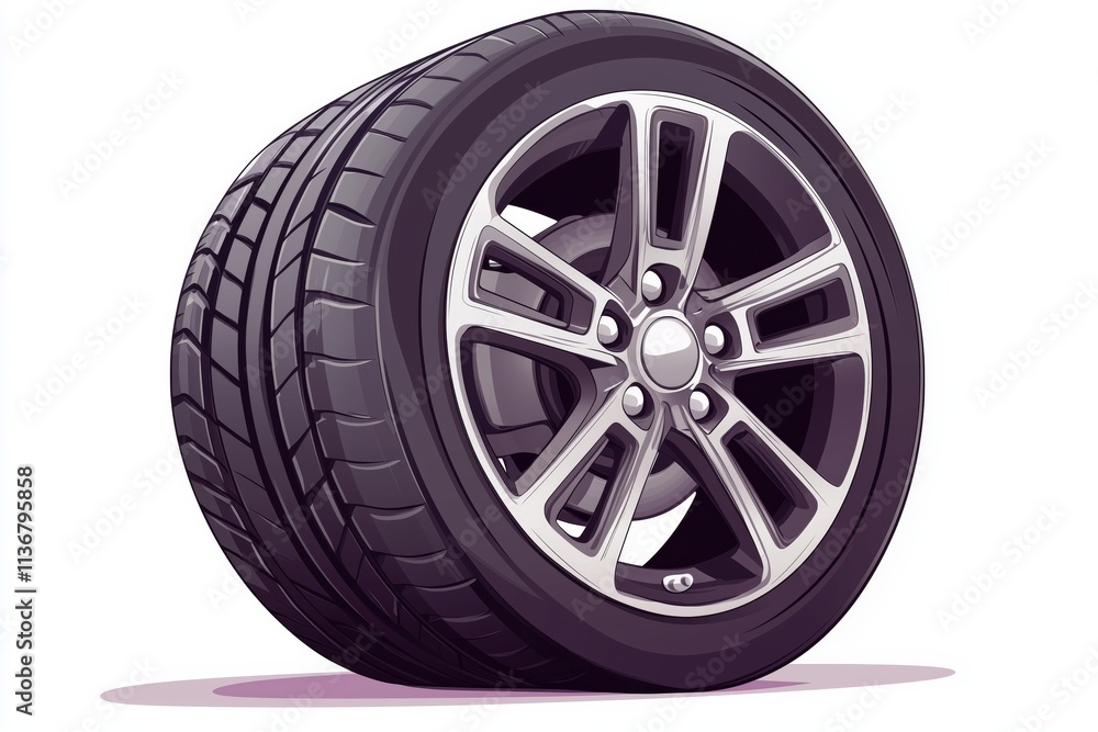 Car wheel and tire. Cartoon vector illustration of rubber tire with tread pattern, wheel rim for automobile isolated on white Car wheel and tire. Cartoon vector illustration of rubber tire with tread pattern, wheel rim for automobile isolated on white