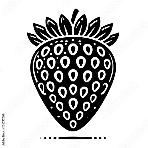 Black and White Strawberry Illustration:  A simple yet striking illustration of a strawberry, rendered in black and white. The focus on the fruit's form creates a minimalist and elegant design.  