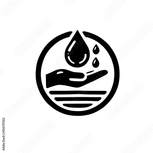 Water Drop in Hand Icon: A simple yet powerful icon depicting a hand holding a water drop, symbolizing the importance of water conservation and sustainability.